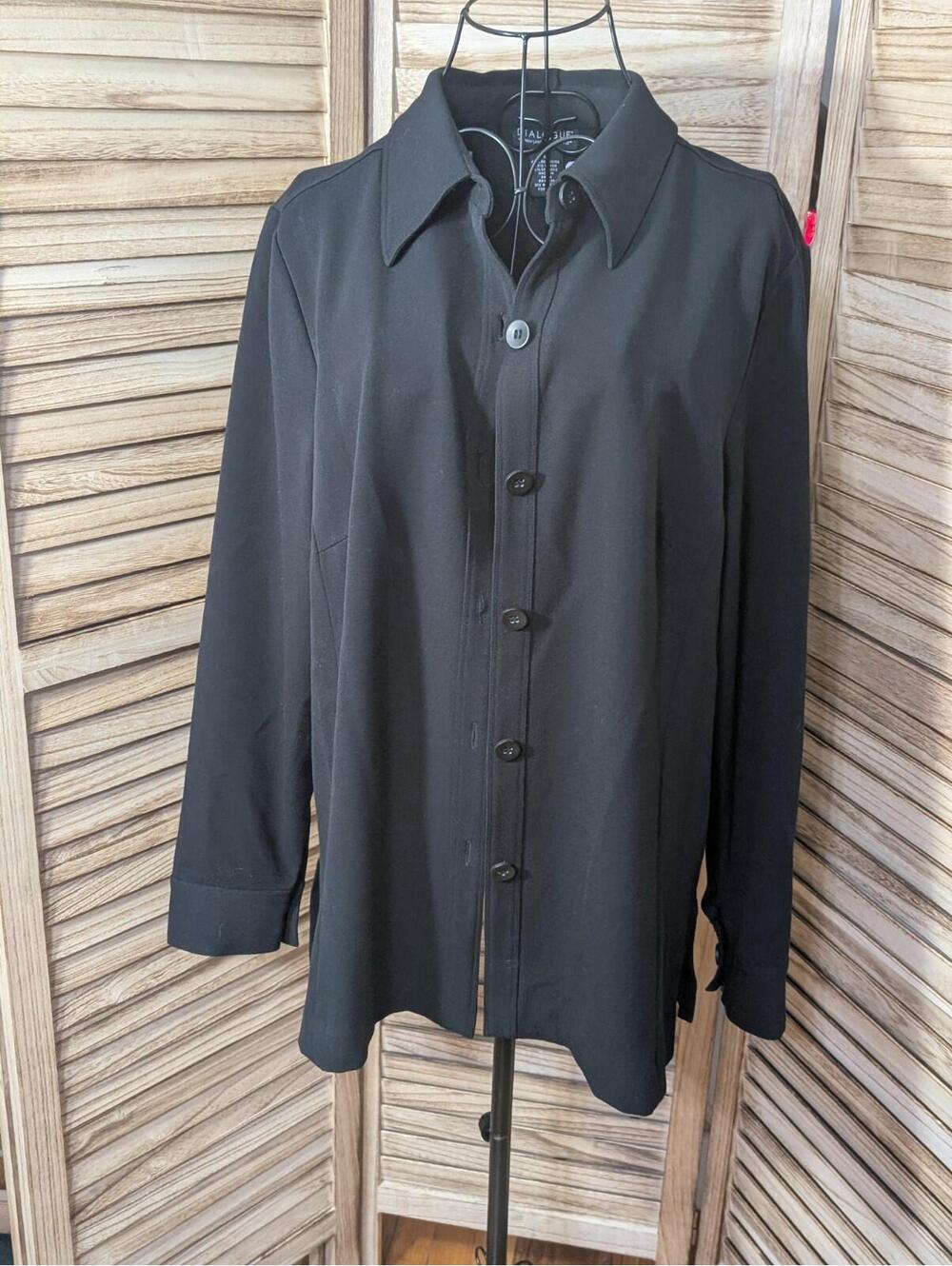 VINTAGE Dialogue BLACK PRINT BUTTON UP LONG SLEEVE SHIRT BLOUSE Medium